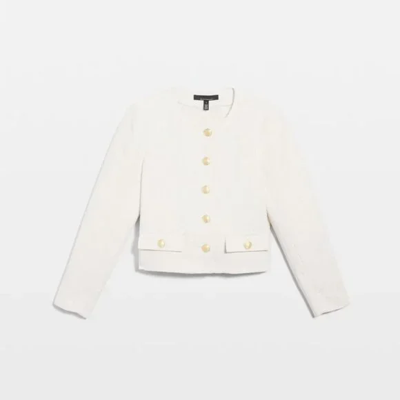 new WHITE HOUSE BLACK MARKET cropped tweed jacket blazer 0 2 14 - Picture 1 of 3